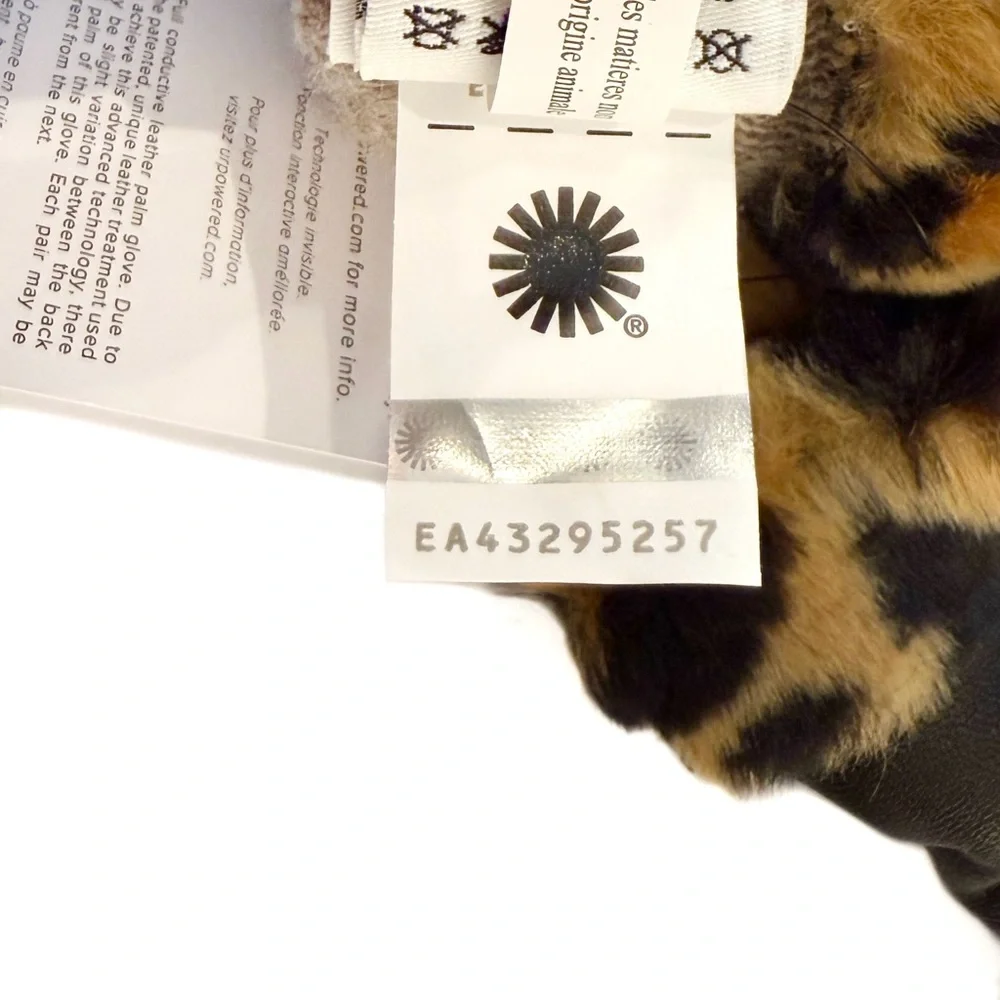 UGG Black Logo Leopard Cuffs Leather Gloves NWT